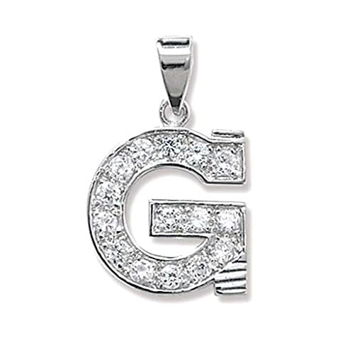 Mens Sterling Silver Cubic Zirconia Set 18mm High Initial G Pendant On A 16 Inch Black Leather Cord Necklace Cover