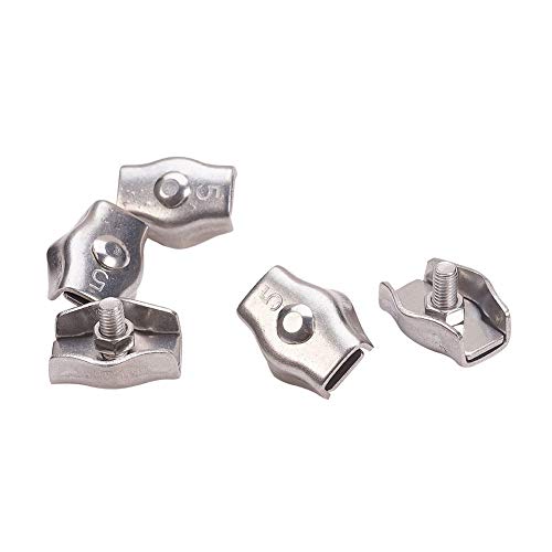 MroMax ワイヤークリップケーブルクランプ シングルワイヤーロープ ワイヤークリップ ケーブルクランプ ダブル クリップ ケーブル クランプ 板型ワイヤークリップ 304ステンレス鋼 シルバートーン M5 長さ25mm 内幅15mm 5個入り