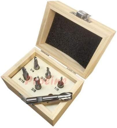 6PC 1/8-1/2'' HSS 2 Flute End Mill Set High Speed Steel Center Cut 3/8 Shank