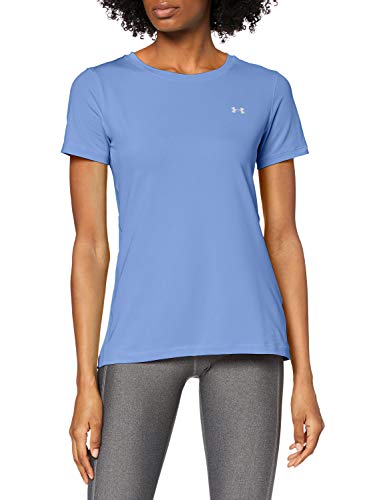 Under Armour Women's HeatGear Armour Short Sleeve, Talc Blue (586)/Metallic Silver, Medium