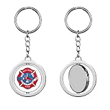 PRS Vinyl Maltese Shaped SAN Jose Fire Logo (ca dept sjf Firefighter) Keychain Spinning Round Chrome Metal Key Chain