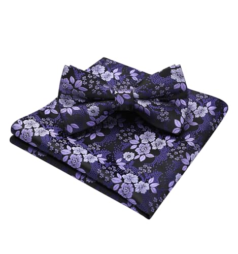 Image of HISDERN Bow Ties for Men Paisley Floral Pre-tied Bowtie Pocket Square Set Men's Formal Bow Ties Wedding Party