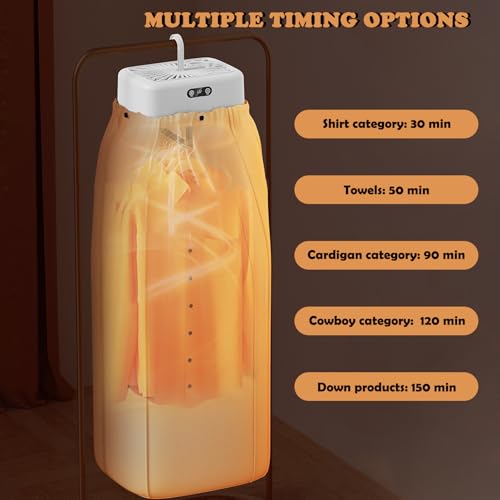 Portable Clothes Dryer, Dries Clothes in 30 Minutes, 5h Timer Function, Ultraviolet Sterilization and Dust Removal, Silent Compact Design Suitable for Apartments Campers Dormitories Hotel