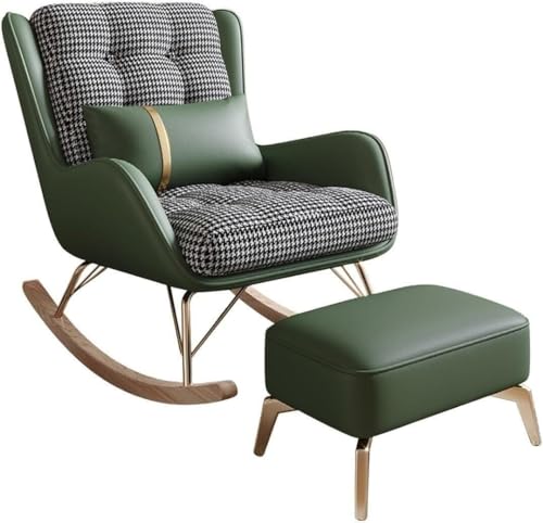 Moderna mecedora reclinable para sala de estar con reposapiés y sillón suave para dormitorio y salón, silla de lectura para balcón (verde oscuro)