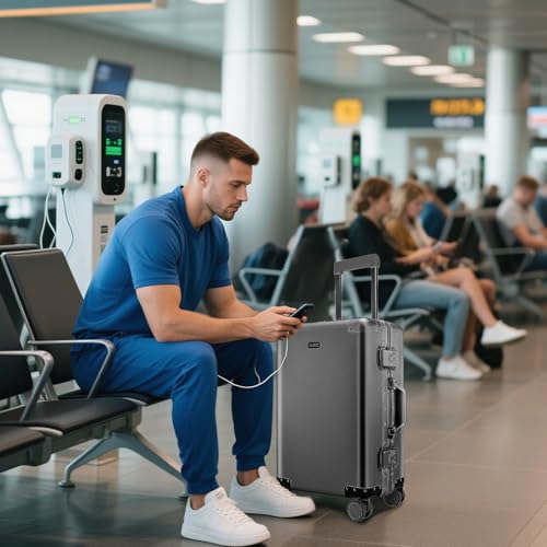 YYW All-Aluminum Carry-On Luggage, Lightweight for Business Travel, Drop-Proof Construction, Silent Wheels with Smooth Ride (Black,20 inch/35x21x56cm)2