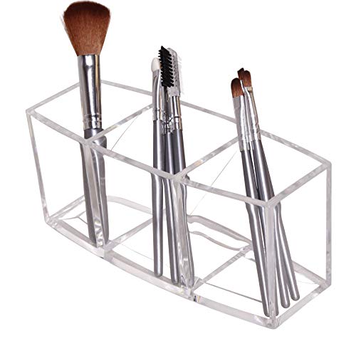 Acrylic Makeup Brush Holder Organizer, 3 Slot Make Up Brush Holder Cup, Makeup Brush Case for Storage & Assort, Clear