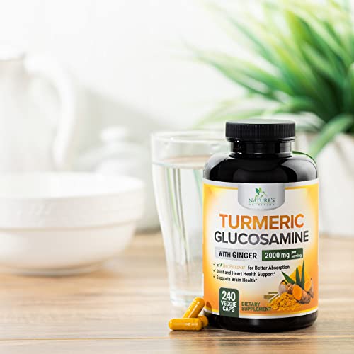 Turmeric Curcumin With Bioperine, Ginger & Glucosamine 95% Curcuminoids 2000Mg - Black Pepper For Max Absorption, Natural Joint Support, Nature's Tumeric Extract Supplement, Non-Gmo - 240 Capsules #TOP6