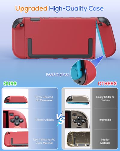 Image of FYOUNG Upgrade Switch 2 Protective Case&Screen Protector Set, Dockable Cute Cover Hard Shell for Nintendo Switch 2 Console Accessories,Travel-Friendly,Kickstand Cutouts(Red, for Switch 2 7.9inch)