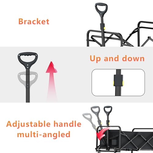 Rowce Bollerwagen Faltbar Strand Handwagen mit Getränkehalter Verstellbarem Griff,Gartenwagen für Alle Gelände Transportwagen,klappbollerwagen 120kg Belastbarkeit,für Draussen Camping Einkaufen – Bild 5