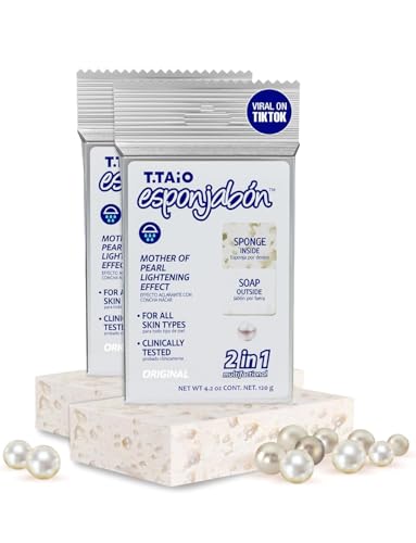 Esponjabon Mother of Pearl Soap Sponge - Cleansing Shower Scrubber - Cleaning Bath Wash Scrub - Oil Removal - Massage & Lather Foot Elbow & Face - Bathroom Accessories (2 pack)