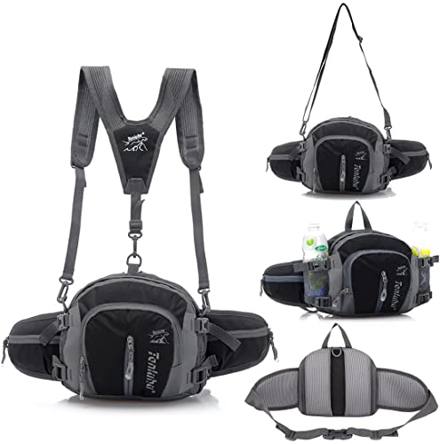 Mochila multifuncional resistente al agua con bolsillos para botellas de agua para correr, senderismo, ciclismo, viajes, color negro, medio, deportes