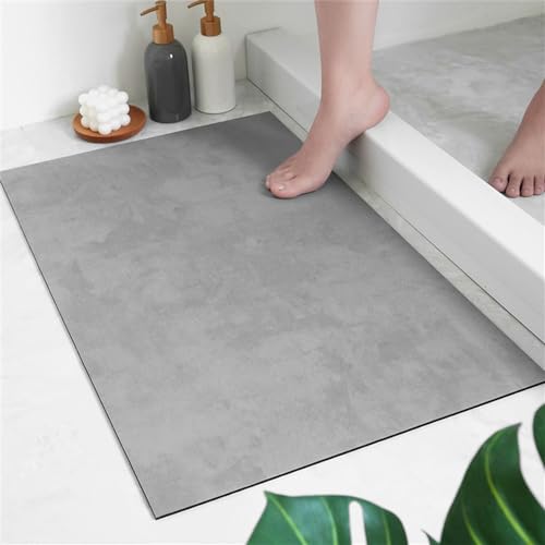 Hixingo Tappeto da Bagno Antiscivolo e Assorbente, in Diatomite, con Fondo in Gomma, Tappeto Cucina ad Asciugatura Rapida, Tappeti per Ingresso del Bagno e Doccia (50x80cm,Grigio)