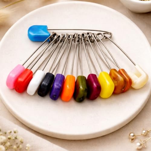 Image of Accessher Stunning Gold Plated Semi Precious Stones Studded Safety Pins /Saree Pins /Hijab Pins with Secure Closure for Women and Girls Pack of 12