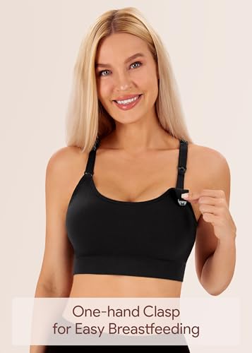 Angelhood Nursing Bras for Breastfeeding, Ribbed Nursing Sports Bra Yoga Maternity Bras Pregnancy Sleep Bralette2