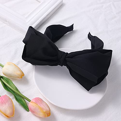 Bow Headbands For Women Girls Big Bow Decor Hair Hoop ,Drnytunk Women Headbands Knotted Turban Headbands Top Knot Hair Band Bows Hair Accessories,Black #TOP2