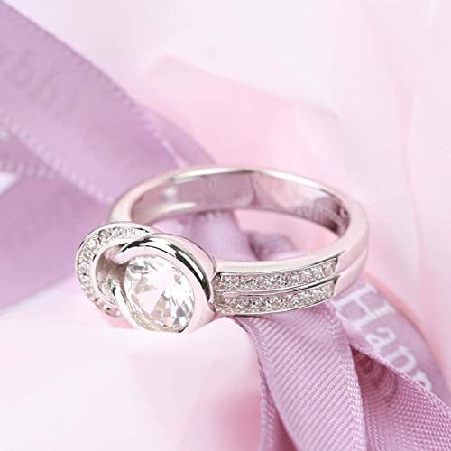 Jeulia Engagement Rings Sterling Silver Knot Round Cut Infinity Statement Promise Wedding Band Unique Halo Crystal Anniversary Bridal Classic Birthstones Ring Set With Gift Jewelry Box (White, 8.5) #TOP3