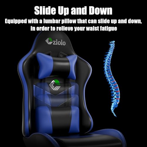Image of Czlolo Gaming Chair with Footrest Racing Style Lumbar Support Massager Video Game Chair with Metal Legs, High Back Gamer Chair with Headrest, 360 Swivel Office Computer Desk Chair, Navy Blue