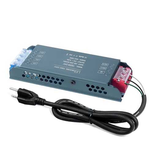 Image of QNNP LED Driver 150 Watts 24V with Plug Low Voltage Transformer Power Supply Transformer Adapter AC 100V-265V to 24V DC, LED Power Supply for Indoor Lighting