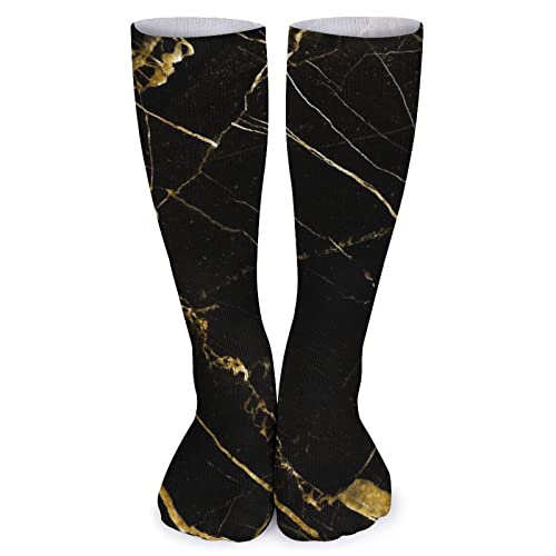 Black and Gold Marble Unisex Fun Novelty Mid Calf Boot Socks Fashion Breathable Dress Crew Socks One Size 112 0