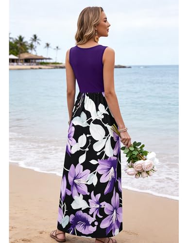 Image of Bluetime Women's Summer Boho Sleeveless Floral Print Tank Long Maxi Dress (S-3XL)