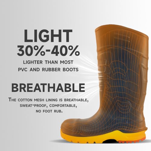 Mens PU Rubber Work Boots With Steel Toe & Shank - Waterproof Anti-slip Mud Rain Boots Hunting Boots ASTM F2413-18 Acid & Oil Resistant4