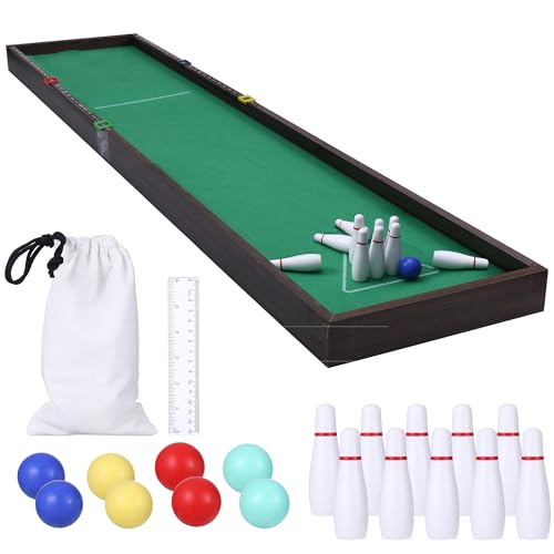 Sterling Games Tabletop Bowling 2 in 1 Combo Set, Wooden Arcade Board with Mini Bowling Marbles and Pins, Indoor Table Top Game for Kids and Family
