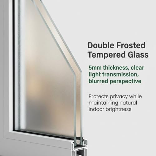Ventana abatible derecha con marco de aluminio premium y doble vidrio esmerilado acústico 6
