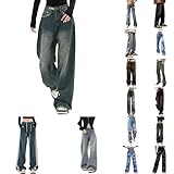 Generic Women's Baggy Jeans Vintage Y2K Wide Leg Jeans High Waisted Boyfriend Pants Plus Size Ripped Jeans Hip Hop Streetwear, Small