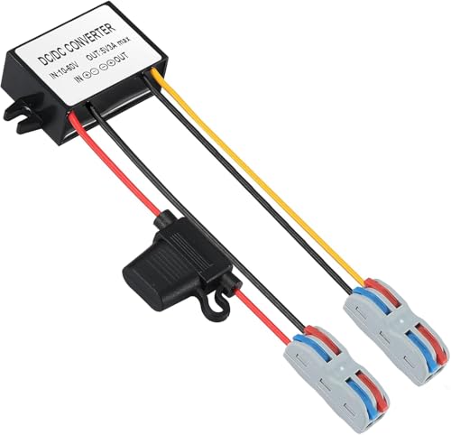YABOANG DC Konverter 10-60V auf 5V 3A, Spannungswandler 12/24/36/48/60V zu 5V 3A 15W MAX, DC-Wandler Buck 10-60V auf 15W mit wasserdichter Sicherung und Klemmleiste, Abwärtsspannungsregler