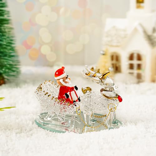 H&D Hyaline & Dora Blown Glass Santa Sleigh Figurines, Handmade Christmas Collectible Decorations,Mini Glass Christmas Figurines For Indoor Decorations & Holiday Displays thumb #1