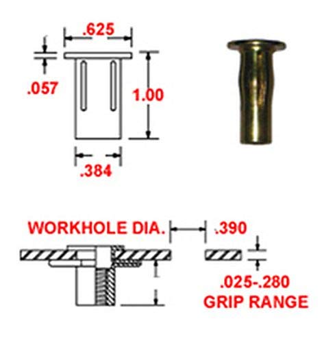 Hanson Rivet R-S25-280MG S25Mg280 Steel Pre-Bulbed Shank, Multi-Grip Rivet-Nut Gold Zinc Finish thumb #1