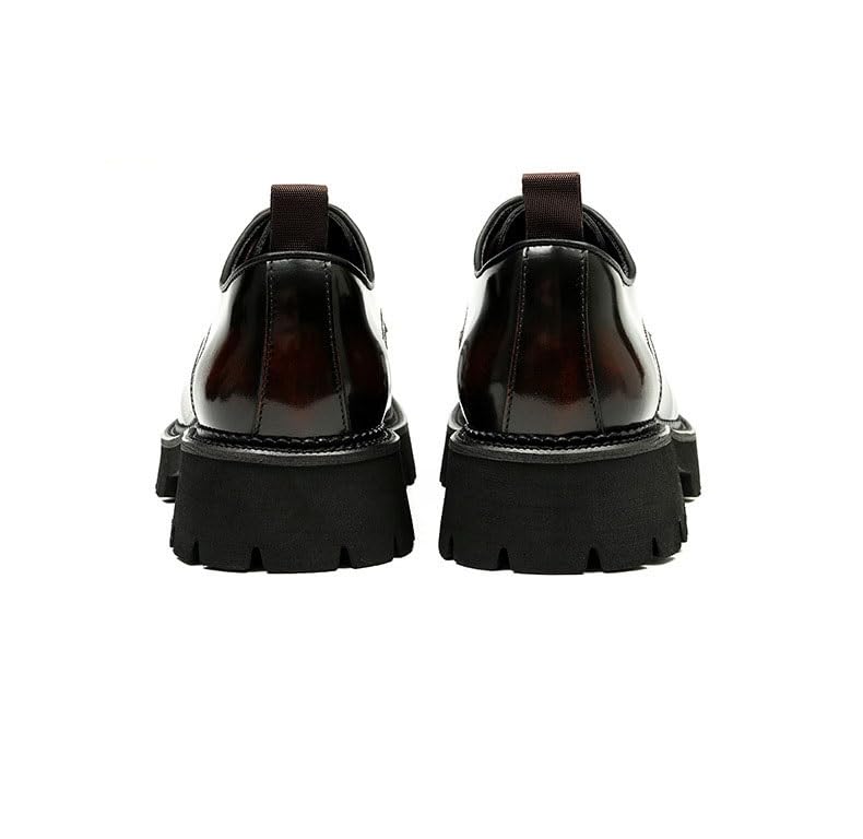 Men's Dress Shoes, Men's Genuine Leather Square Toe Lace-up Business Casual Thick-Soled Height-Enhancing Derby Shoes3