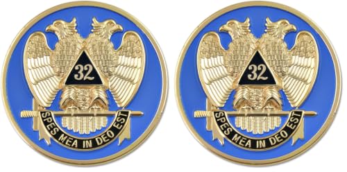 Image of 32nd Degree Scottish Rite Round Masonic Auto Emblem - [Gold & Blue][3'' Diameter] (Pack of 2)
