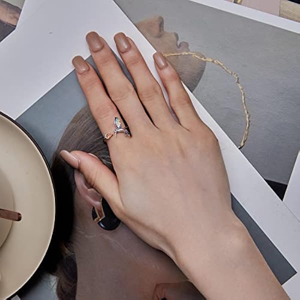 S925 Sterling Silver Hummingbird Open Statement Ringen Green Crystal CZ Leaf Verstelbare Expandable Eternity Promise Engagement Ring