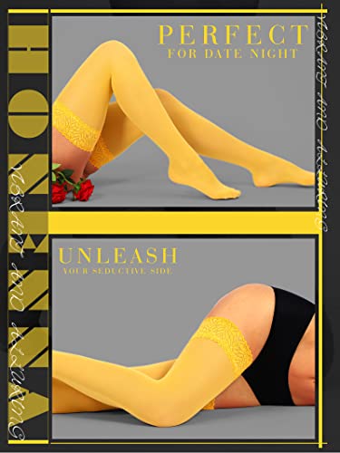 Image of HONENNA Semi Sheer Stay Up Lingerie Thigh High Stockings Lace Top Size A-F