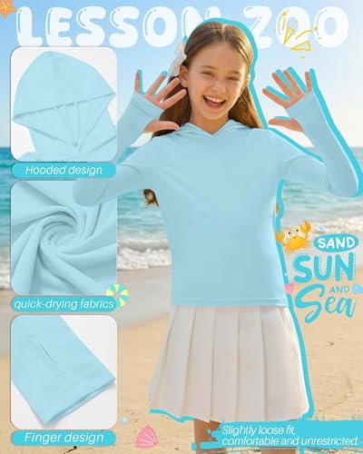 Image of 3 Pack Girls Sun Protection Swim Shirts UPF 50+ Long Sleeve Rash Guard Lightweight Quick Dry Hoodies with Thumbhole