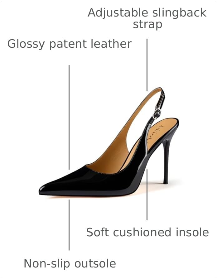 Image of Adrizzlein Slingback Heels for Women Stiletto High Heels Pumps | 4 inch Slingback Heels,Pointed Toe Heels,Closed Toe Heels,Sexy Elegant Wedding Shoes