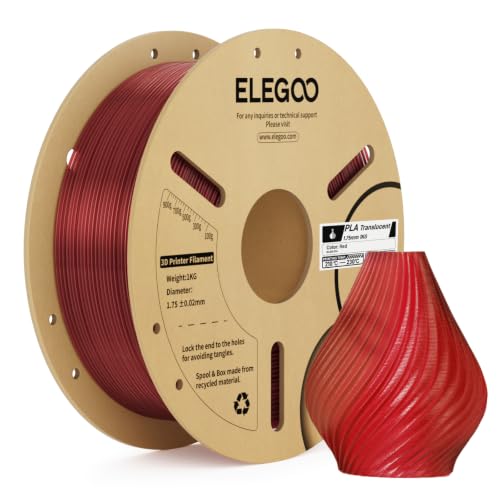 Image of ELEGOO PLA Filament 1.75mm Translucent Red 1KG, 3D Printer Filament with Dimensional Accuracy, 1kg Cardboard Spool(2.2lbs) Fits for Most FDM 3D Printers