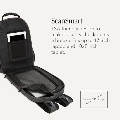Image of SWISSGEAR 1900 ScanSmart Laptop Backpack, Fits Most 17-Inch Laptops, TSA-Friendly Lay-Flat Design, RFID Protection, and Tablet Pocket, Black, 31L, 18.5-Inch
