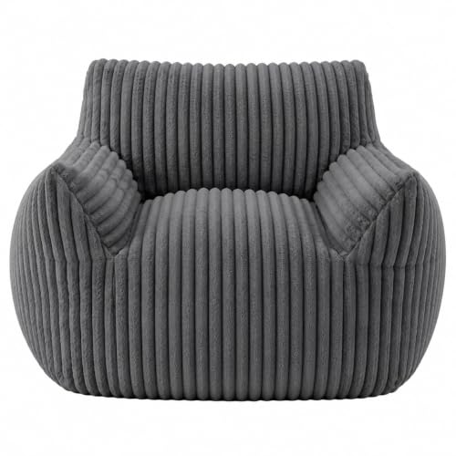 Image of Giant Plush Bean Bag Chair for Adults, 46 inch Oversized Bean Bag Sofa with Armrests, Memory Foam Comfy Mini Couch Lounge Chair, 400 LBS Floor Couch for Living Room, Bedroom, Game Room, Gray
