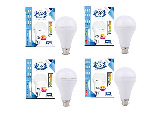 Urban king  9W Foxsun Inverter Rechargeable Base LED B-22 Ceramic White Emergency Bulb with Up to 4-5 Hours Back Up (Cool Day Light) - Pack of 4.