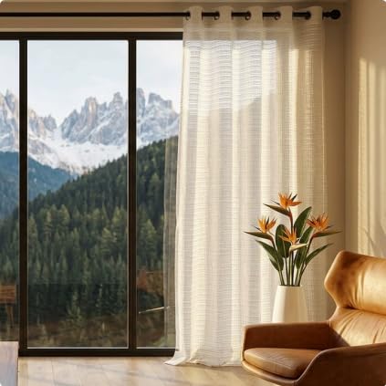 SLEEP ZONE White Linen Sheer Curtains 84 inches Long 2 Panels Set for Living Room/Bedroom, Linen Textured Sheer Voile Lightweight Filtering Curtains & Drapes with Gromment, 52" W × 84" L - image 3