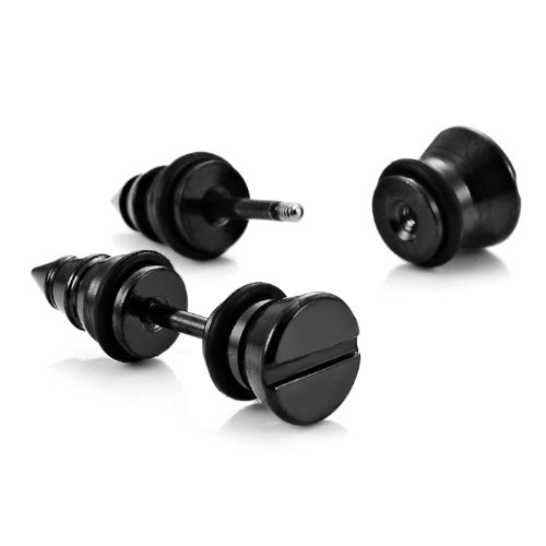 Urban Jewelry Cool Stainless Steel Men's Stud Screw Black Earrings for men, 7mm Diameter