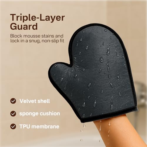Image of Tanning Glove & Exfoliating Mitt Duo - 4-Piece Kit for Sunless Tanner Application - Washable, Streak-Free, Works with Mousse & Lotion