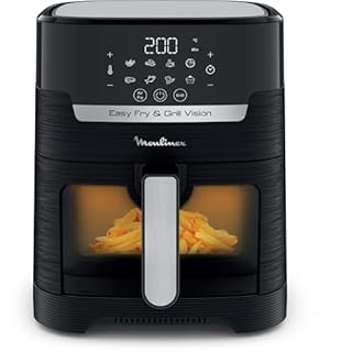 Moulinex Friteuse sans huile + Gril, Fenêtre amovible, Capacité XL 4,6 L, Jusqu'à 6 personnes, Air Fryer, Écran tactile, 8 programmes automatiques, Easy Fry & Grill Vision, EZ506820