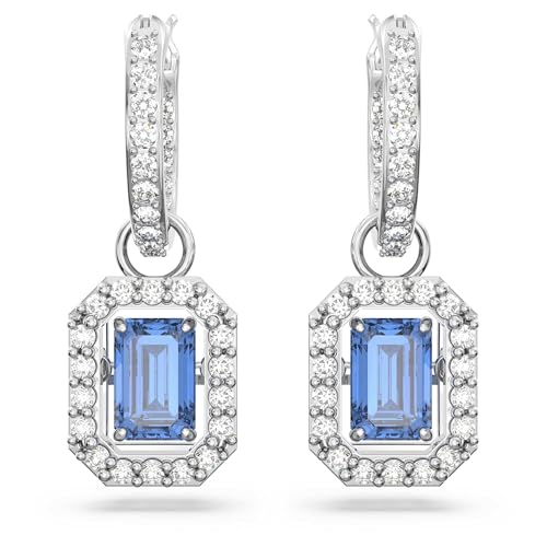 Swarovski Una Earrings, Octagon cut Swarovski Zirconia, Blue, Rhodium Finish2