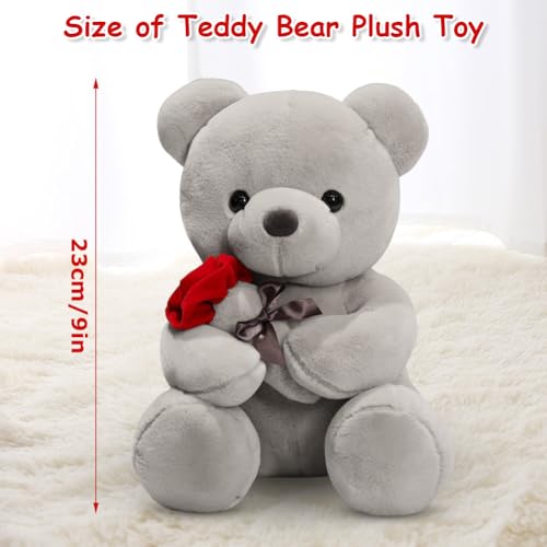Teddybär Plüsch Kuschelbär 23 cm Teddybär Klein, Teddy Bär mit Rose Stofftier Spielzeug Dekozimmer,Plüschtier Bär Kuscheltiere für Mädchen und Jungen,Geschenk für Weihnachten, Valentinstag, Geburtstag