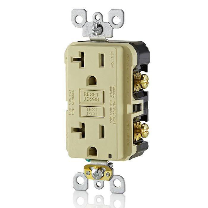 Image of Leviton GFCI Outlet, 20 Amp, Self Test, Tamper-Resistant with LED Indicator Light, Protection from Electric Shock and Electrocution, GFTR2-I, Ivory