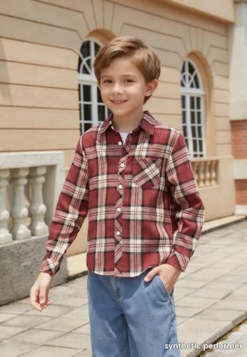 Image of Betusline Boy and Men Button Down Plaid Shirt | Soft,Breathable and Comfortable Fabric