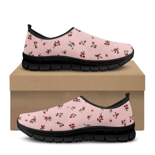 Womens Floral Print Lightweight Walking Sneaker Pull Tab Detail Fashion Athletic Casual Footwear Shoes - Image 6
